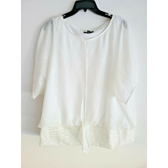 I.N. Studio Women's Blouse Sheer Bat sleeve Smocked Waist Ruffled White Size XL - Picture 2 of 7